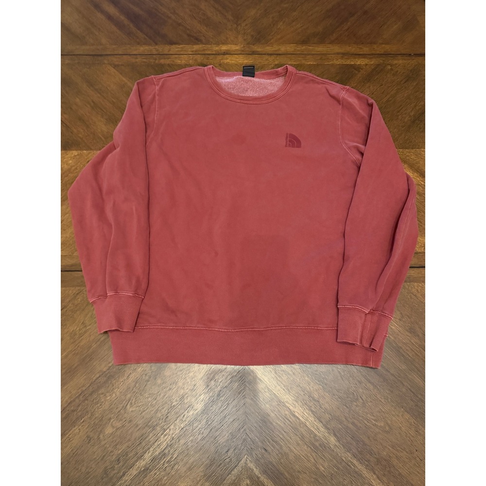 The North Face Mens XL Red Crewneck Sweatshirt Fleece Pullover Logo Faded Clay